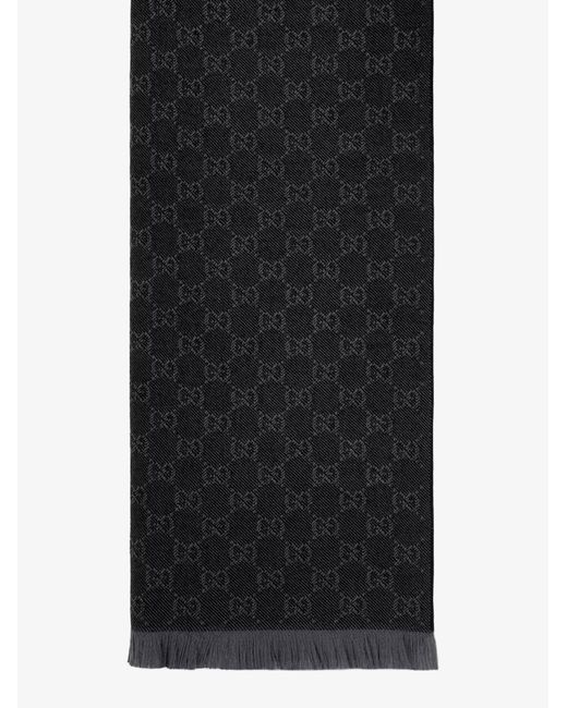 Gucci Black Jacquard Wool Scarf With Gg Motif
