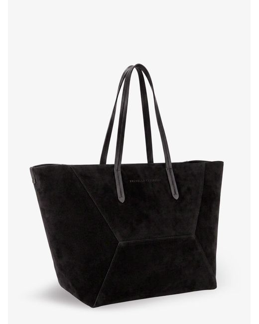 Brunello Cucinelli Black Bc Duo Suede Shoulder Bag With Engraved Logo