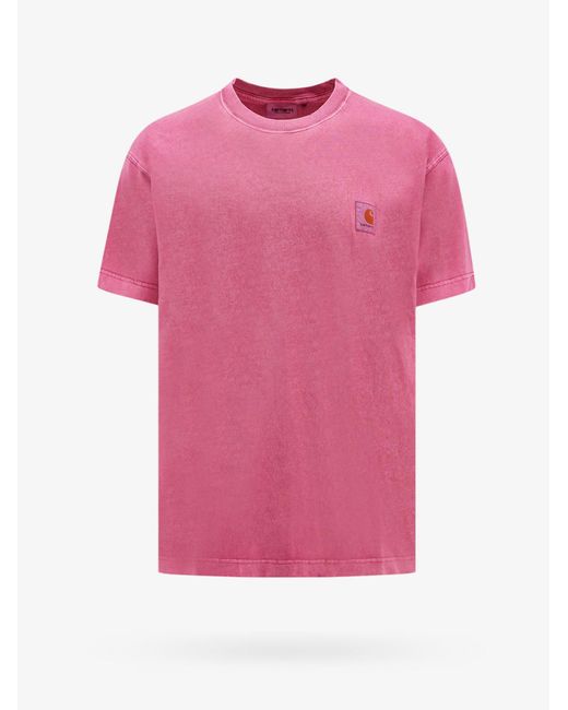 Carhartt Pink Cotton T-Shirt With Logo Patch for men