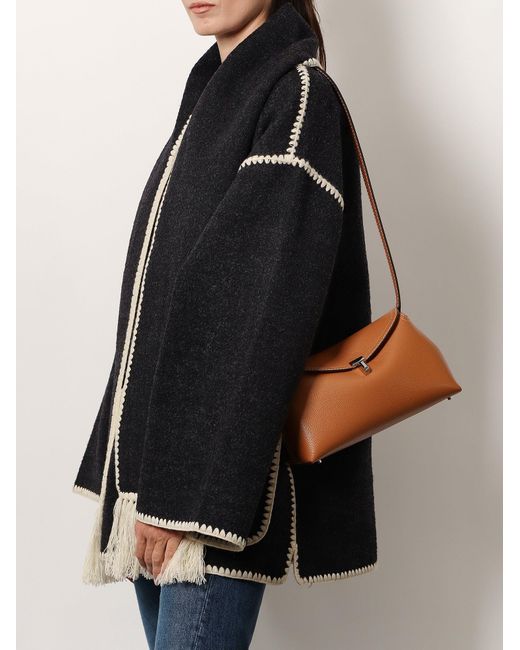 Totême  Brown T-Lock Leather Clutch With Contrasting Stitching