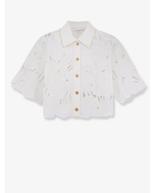 Zimmermann White Mahon Cotton Shirt With All-Over Embroidery
