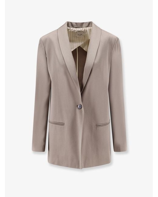 Alysi Natural Single-Breasted Satin Blazer