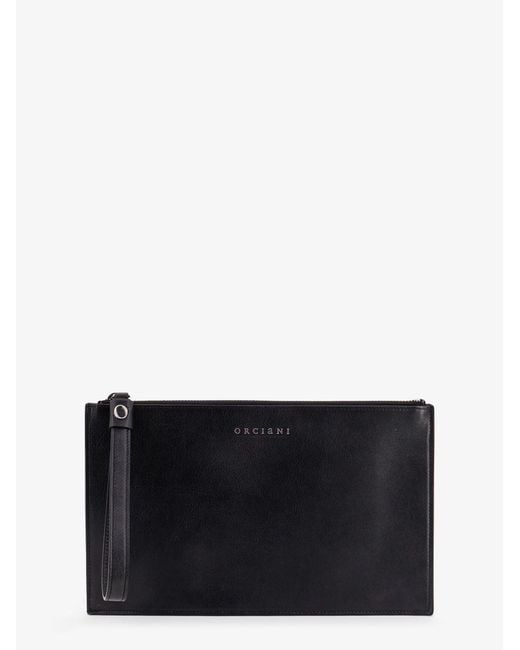 Orciani Black Leather Clutch Bag for men