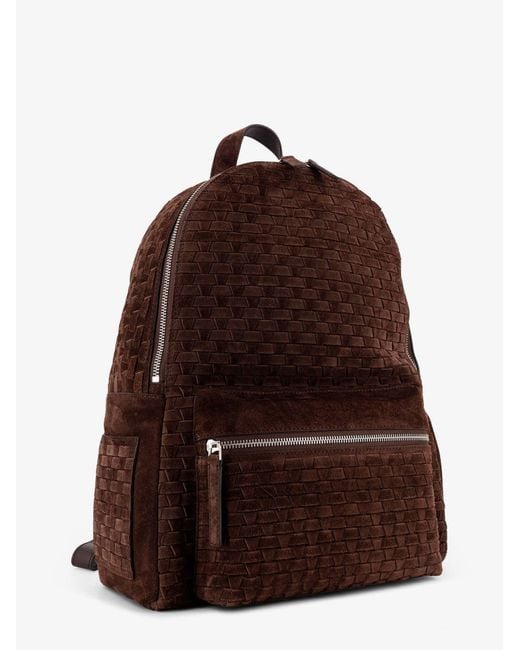 Orciani Brown Suede Backpack With Woven Pattern for men