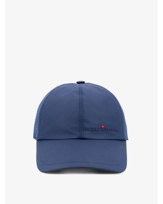 Kiton Blue Nylon Hat With Embroidered Logo On The Front for men
