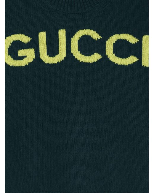 Gucci Blue Wool Sweater With Frontal Logo Embroidery