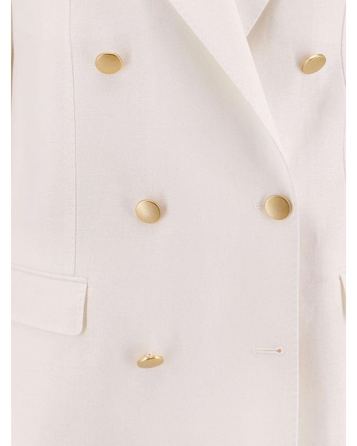 Tagliatore White Cotton And Linen Blend Tailleur With Peak Lapels