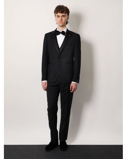 Tagliatore Black Virgin Wool Tuxedo With Vest for men