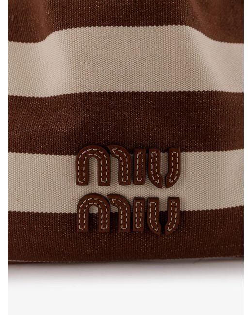 Miu Miu Brown Canvas Striped Bucket Bag