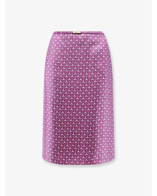 Gucci Purple Silk Skirt With Horsebit Print