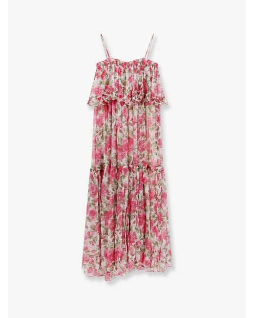 Chloé White Silk Long Dress With Floral Print