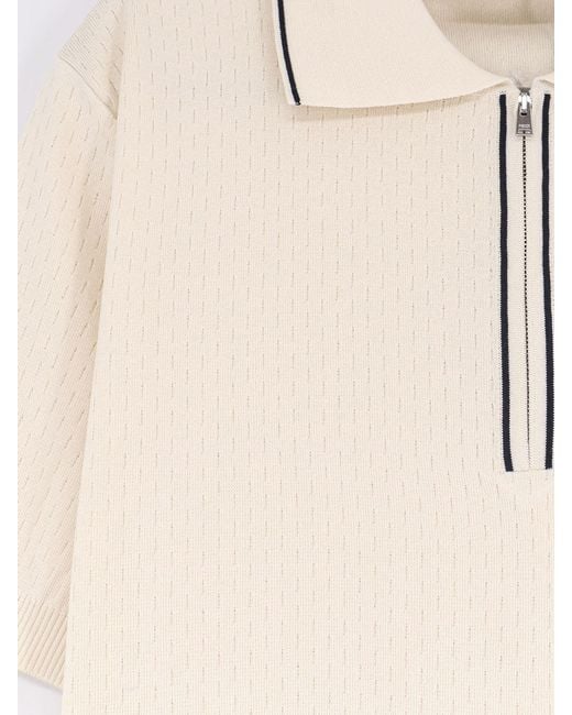 Fendi Natural Cotton And Silk Polo Shirt With Ff Embroidery for men