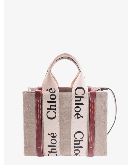 Chloé Pink Woody Linen And Leather Tote Bag