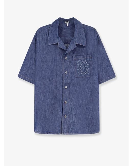 Loewe Blue Denim Shirt With Embroidered Anagram Logo for men