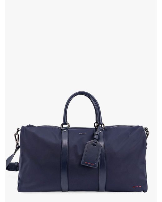 Kiton Blue Nylon Duffel Bag With Leather Inserts for men
