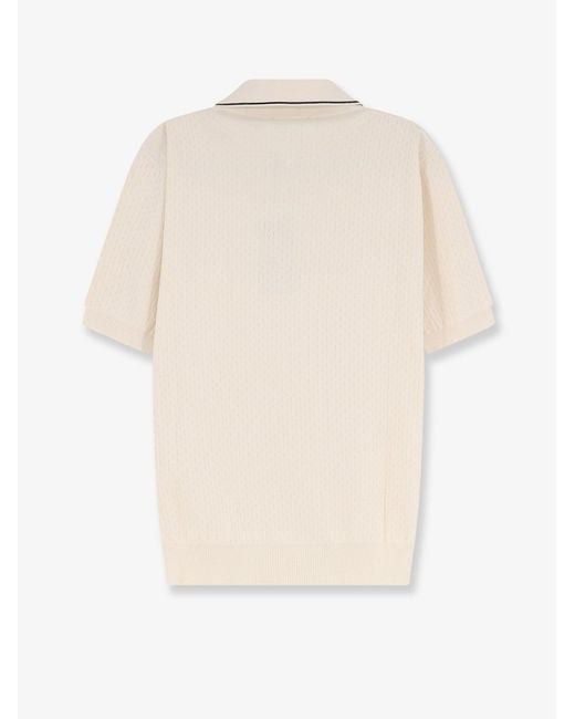 Fendi Natural Cotton And Silk Polo Shirt With Ff Embroidery for men