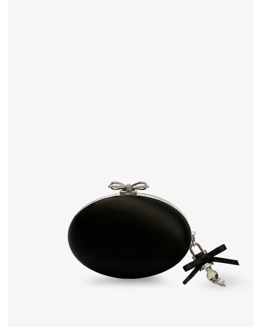 Self-Portrait Black Oval Satin Clutch Bag