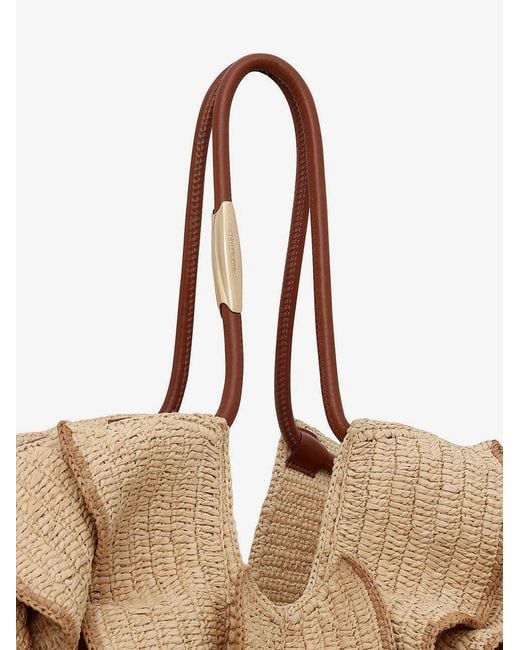 Zimmermann Natural Goldentime Raffia Shoulder Bag With Ruffles