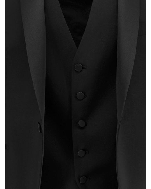 Tagliatore Black Virgin Wool Tuxedo With Vest for men