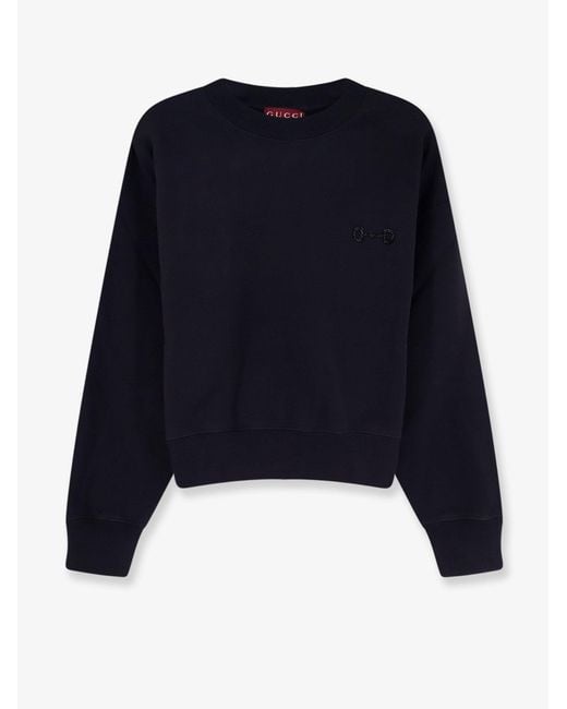 Gucci Blue Cotton Sweatshirt With Beaded Horsebit Detail