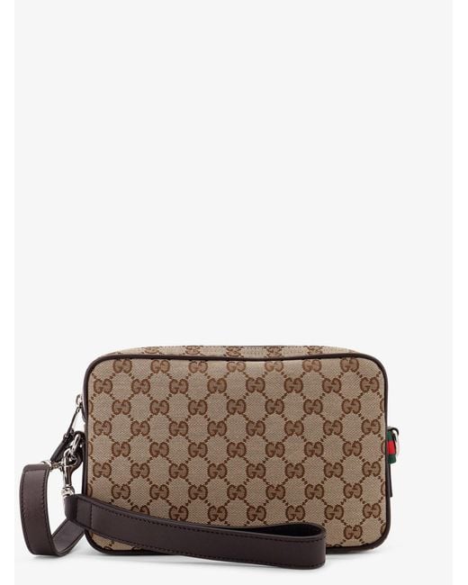 Gucci Brown Gg Supreme Fabric Shoulder Bag With Leather Inserts for men