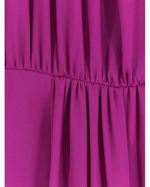 ACTUALEE Purple Satin Dress With Padded Shoulders