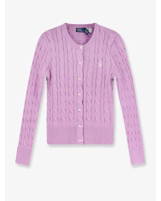 Polo Ralph Lauren Pink Cotton Cardigan With Contrasting Logo