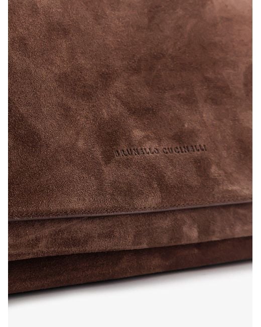 Brunello Cucinelli Brown Suede Crossbody Bag With Monili Details