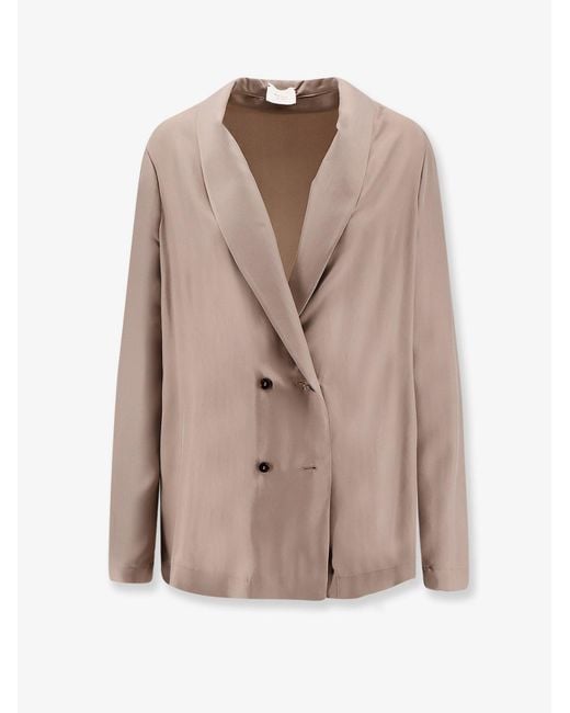 Alysi Natural Double-Breasted Silk Blazer