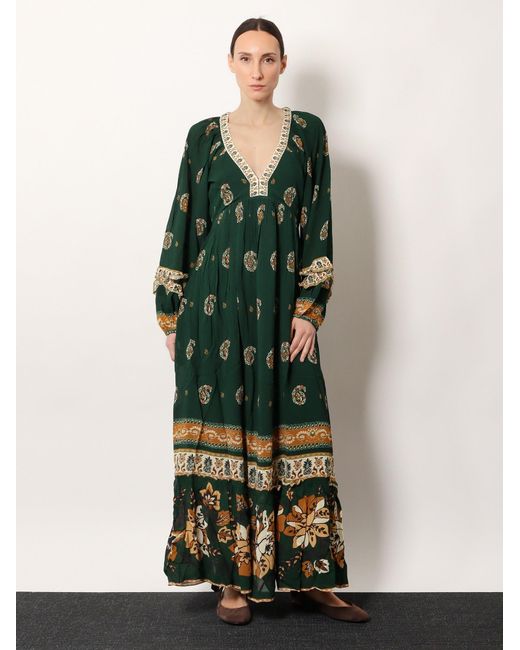 Farm Rio Green Ayla Maxi Dress With Beaded Trim