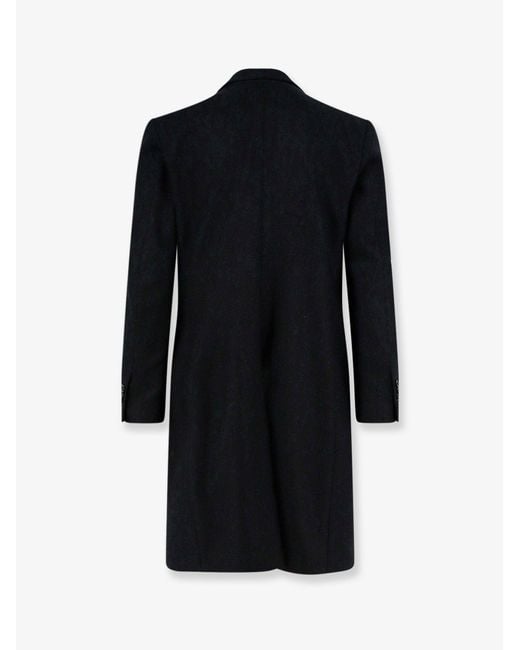 Lardini Black Double-Breasted Herringbone Coat for men