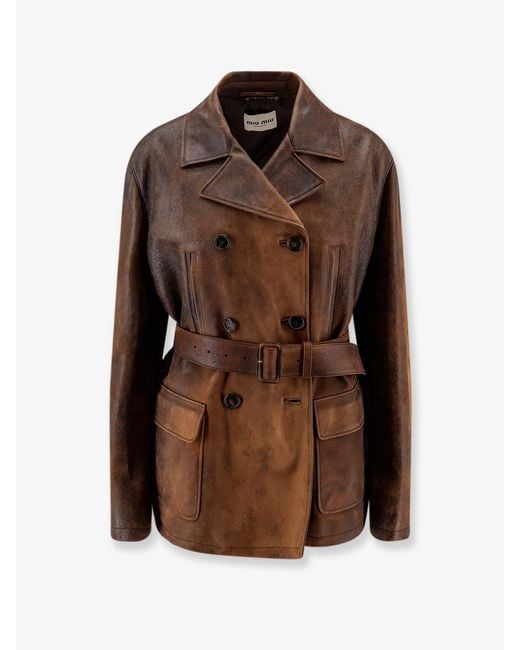 Miu Miu Brown Double-Breasted Vintage Effect Suede Jacket