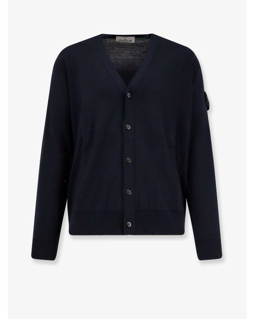 Stone Island Blue Virgin Wool Cardigan for men