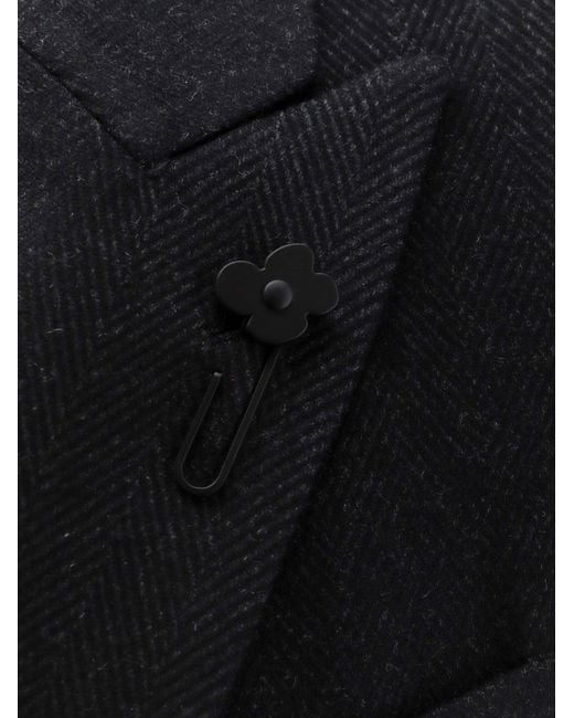 Lardini Black Double-Breasted Herringbone Coat for men
