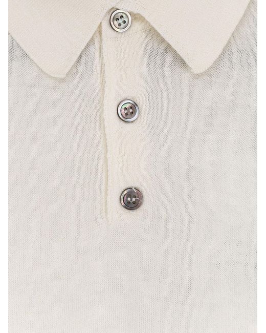 Alpha Studio White Cotton And Silk Blend Polo Shirt for men