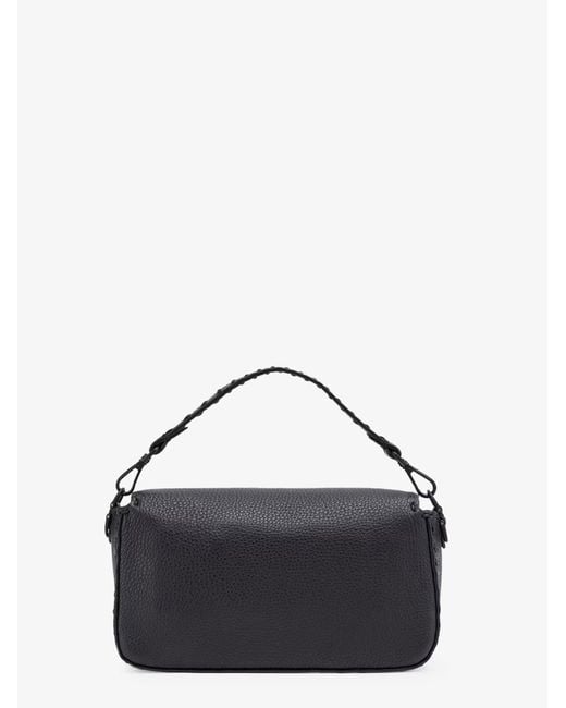 Fendi Black Baguette Leather Shoulder Bag With Selleria Stitchings for men