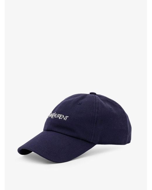 Saint Laurent Blue Cotton Hat With Embroidered Logo for men