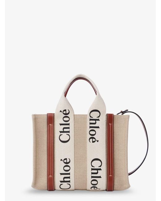 Chloé Pink Woody Linen And Leather Tote Bag