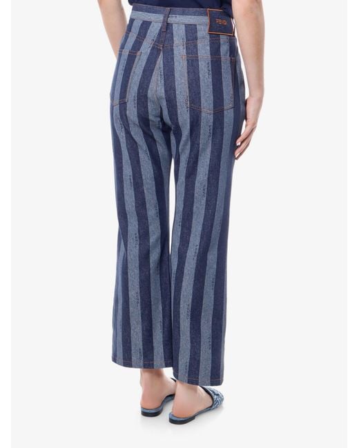 Fendi Blue Cotton Jeans With Pequin Stripes