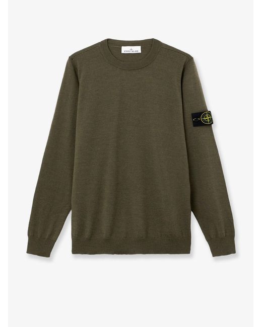 Stone Island Green Wool Sweater With Side Logo Patch for men