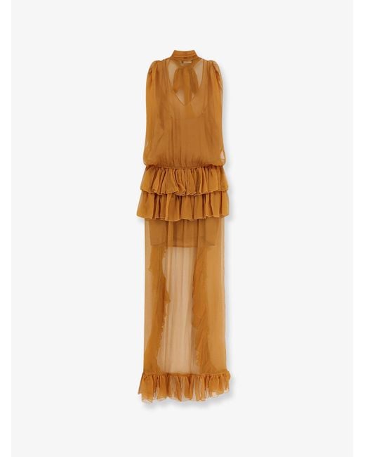 ACTUALEE Metallic Asymmetric Voile Dress