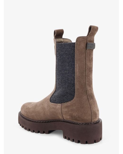 Brunello Cucinelli Brown Suede Boots With Precious Loop Detail