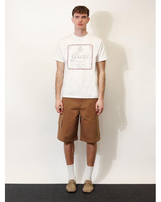 Gucci White Cotton T-Shirt With Firenze 1921 Print for men