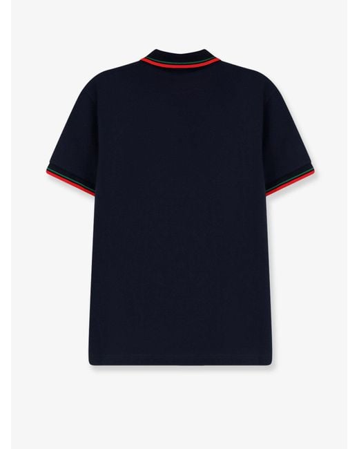 Gucci Blue Cotton Polo Shirt With Embroidered Logo On The Front for men