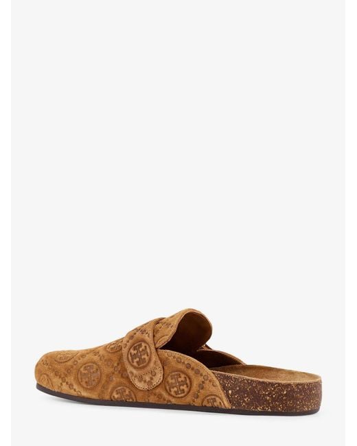 Tory Burch Brown T Monogram Mellow Jacquard Suede Mule