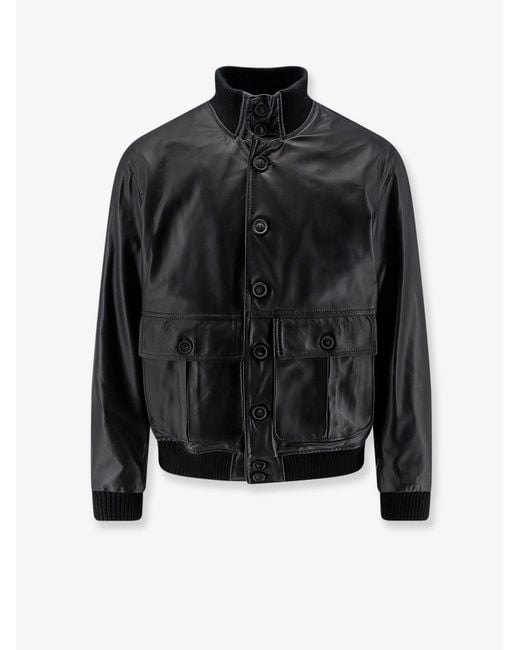 DFOUR® Black Leather Jacket for men