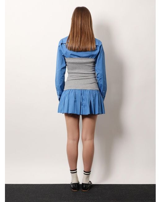 Miu Miu Cotton Mini Skirt With High Cashmere And Cotton Band