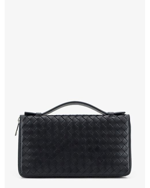 Bottega Veneta Black Leather Wallet With Intrecciato Pattern for men