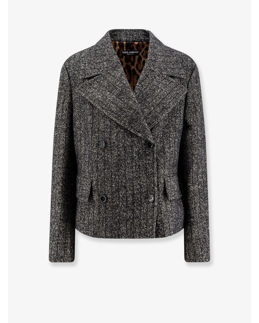 Dolce & Gabbana Black Wool Blend Striped Double-Breasted Blazer