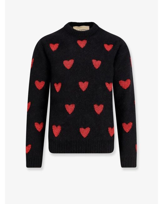 Valentino Blue Wool And Mohair Sweater With Lurex Hearts for men